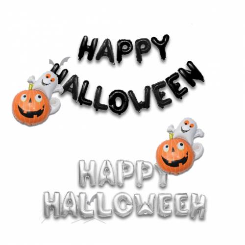 Addobbo Scritta Happy Halloween+ Zucca e Fantasma Mood da gonfiare