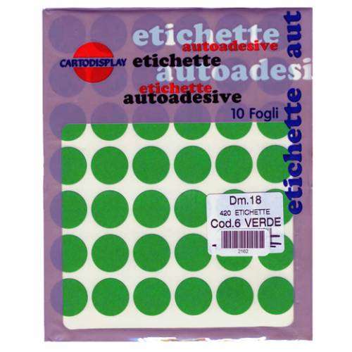 Etichette Adesive Rotonde Ø 18mm 420pz Verde